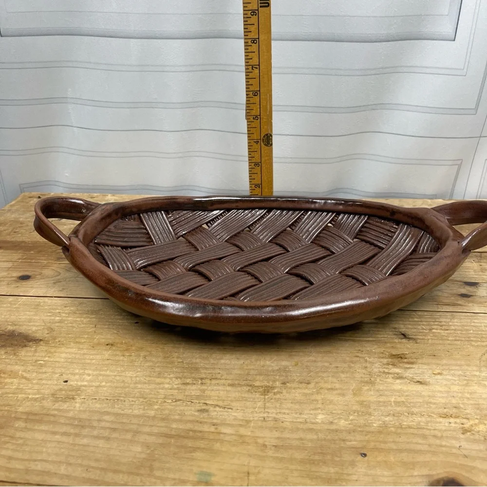 Parmentier Decors Woven Basketweave Ceramic Platter Vintage‎ Studio Pottery